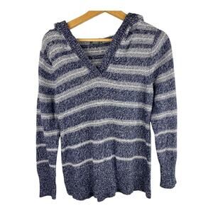 Eddie Bauer Womens Striped Hoodie Sweater Pullover Blue Gray size Medium